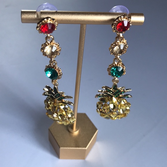 New! Rhinestone Pineapple Drop Earrings - Picture 5 of 8